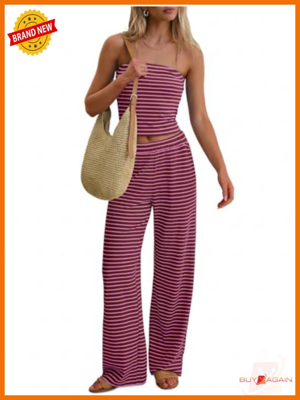 Women 2 Piece Striped Lounge Set Tube Top Wide Leg Pants